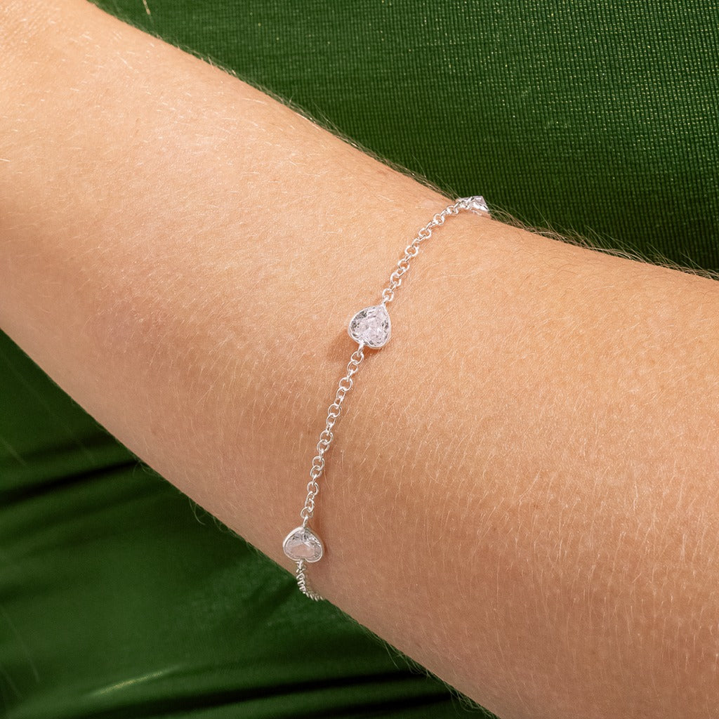 Pulseira Prata 925 Legítima Coração Zircônias Feminina