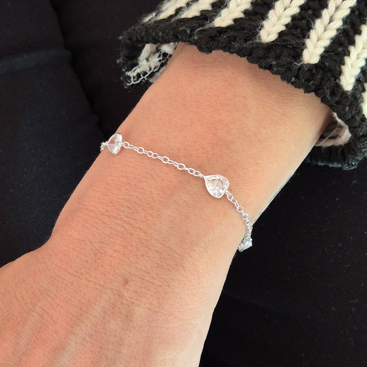 Pulseira Prata 925 Legítima Coração Zircônias Feminina