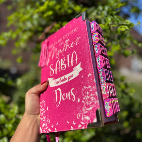 Bíblia Da Mulher Sábia De Estudos 100% Glitter Pink Arc Full Color Com Marca Paginas Personalizadas Abas Cpp Letra Grande