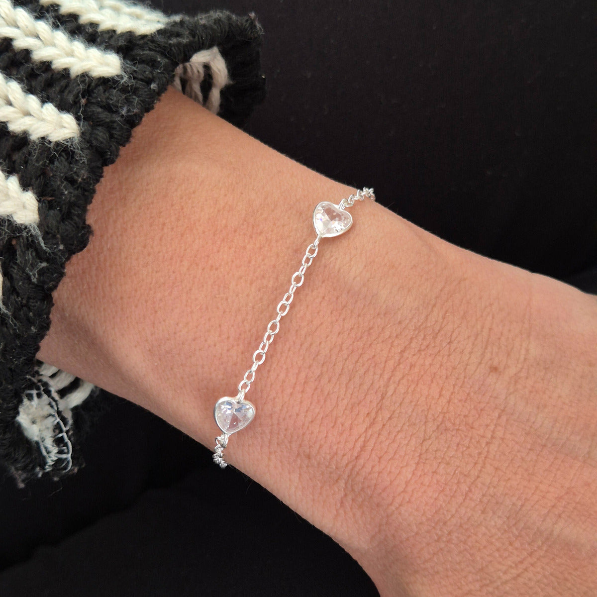 Pulseira Prata 925 Legítima Coração Zircônias Feminina