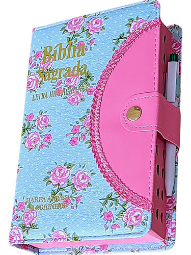 Bíblia Sagrada Com Harpa Feminina Botão Letra Hiper Gigante