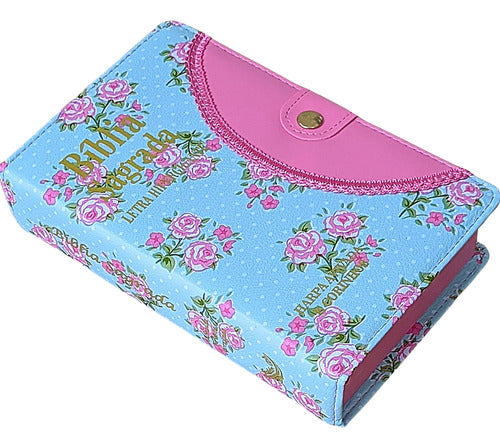 Bíblia Sagrada Com Harpa Feminina Botão Letra Hiper Gigante