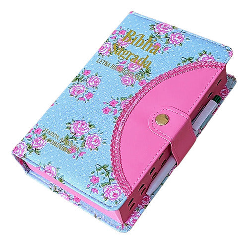 Bíblia Sagrada Com Harpa Feminina Botão Letra Hiper Gigante